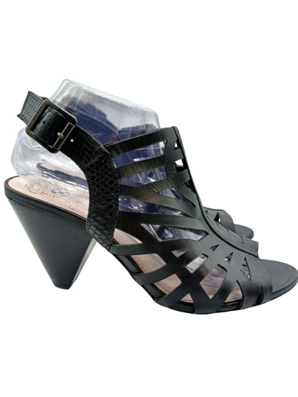 Vince Camuto Womens Elem Black Strappy Open Toe Heels Shoes Size 8.5 Pyramid